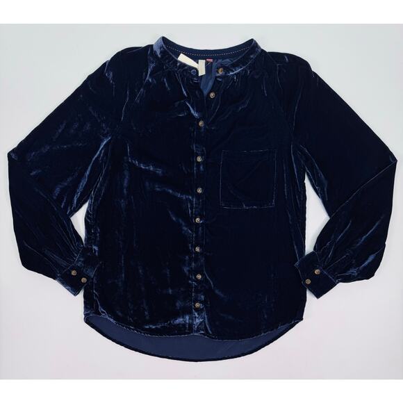Pilcro Navy Blue Velvet Button Up Shirt Size Small NWT - Picture 10 of 12